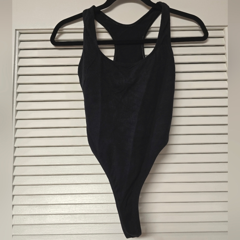 One Step Ahead - Black & White Racerback Sleeveless Bodysuit